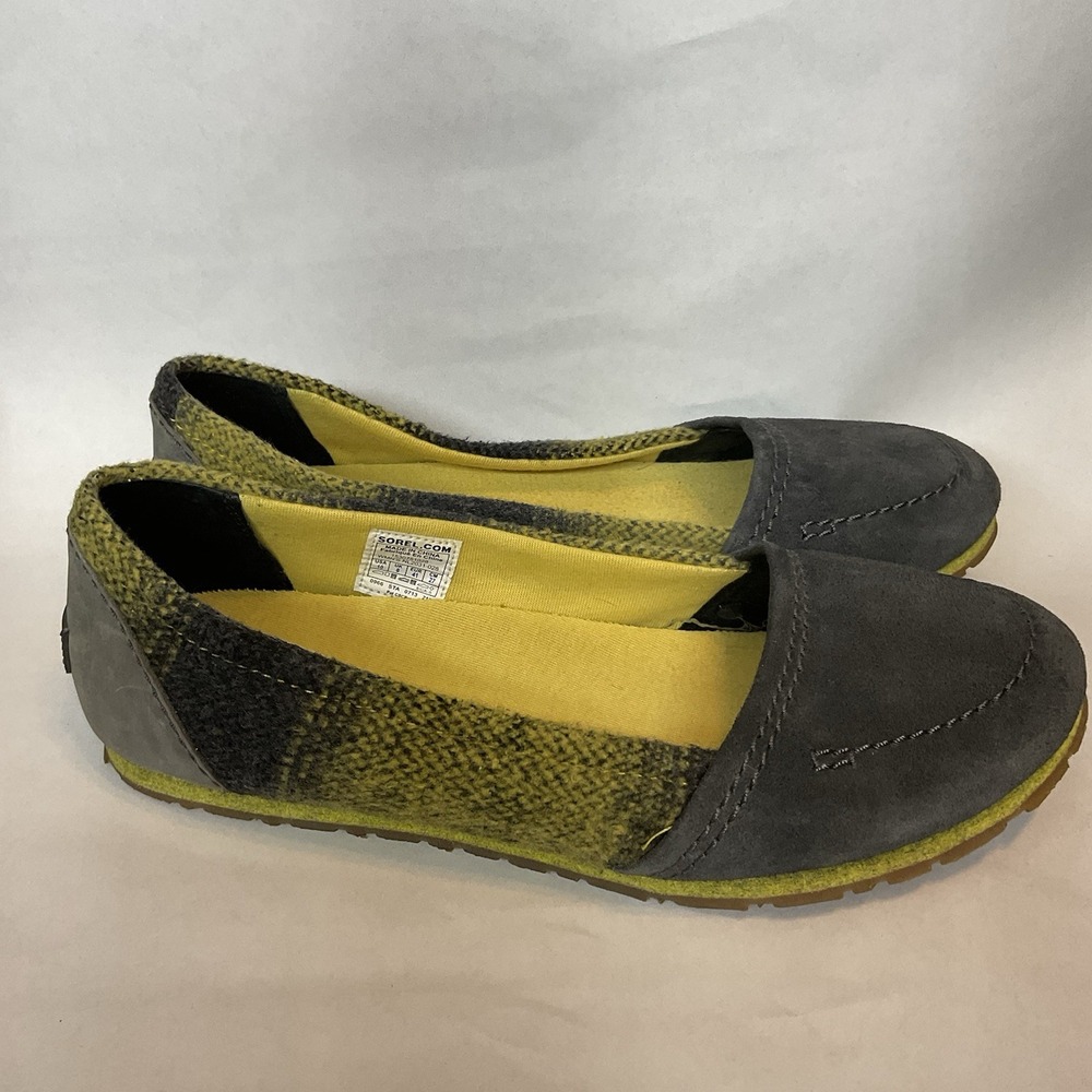 Sorel Yaquine Moc Womens Slip On Loafer Size 10 Gray Yellow Leather Knit NL2031